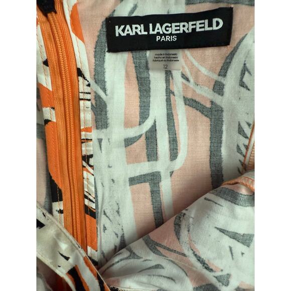 Karl Lagerfeld Paris Sleeveless Printed Square Neck Midi Dress Orange Size 12 - Picture 15 of 15